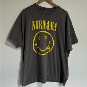 NIRVANA Charcoal Tee with Yellow Logo